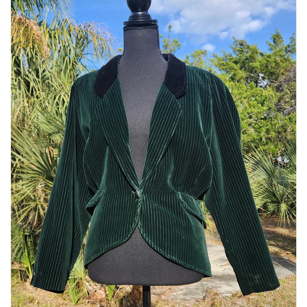 Green Costume Women Caroler Victorian Steampunk Peplum Velvet Corduroy large 40